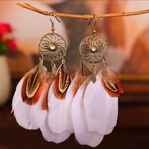 Feather Earrings Boho Drop Dangle Sunflower Lightweight